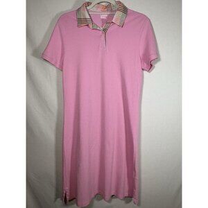 LANDS END Pink Polo Shirt Dress Plaid Collar Preppy Cottagecore Size Small